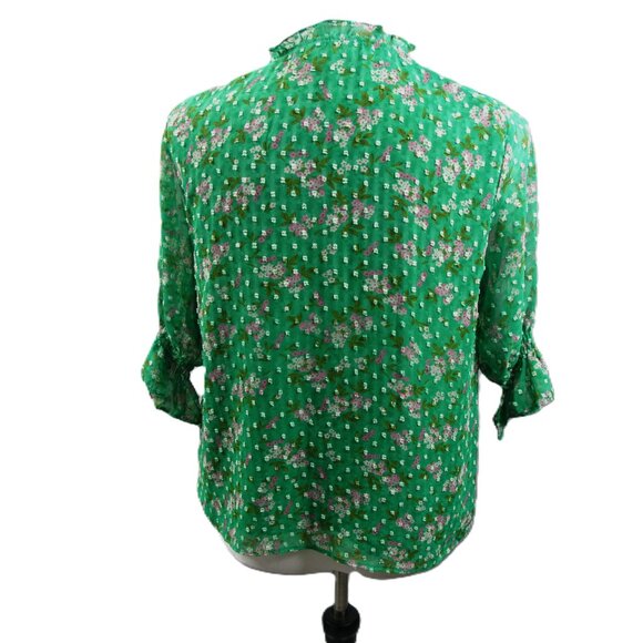 CeCe Green/Pink Floral Short Sleeve Blouse Size Small - Picture 5 of 6